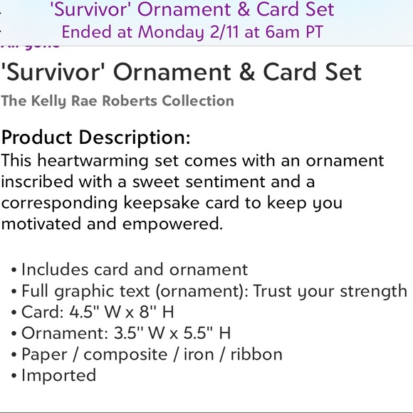 Kelly Rae Roberts Collection-'Survivor' Hummingbird-Ornament and keepsake card - Picture 3 of 3